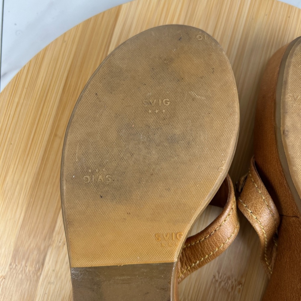 VTG Y2K Prada Womens Size 7.5 EU 37.5 Brown Tan Logo Wood Platform Wedge Sandals - Picture 7 of 11